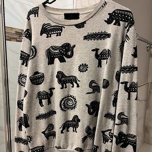 Forever21 Men Aztec Animals Long Sleeve PullOver Sweater